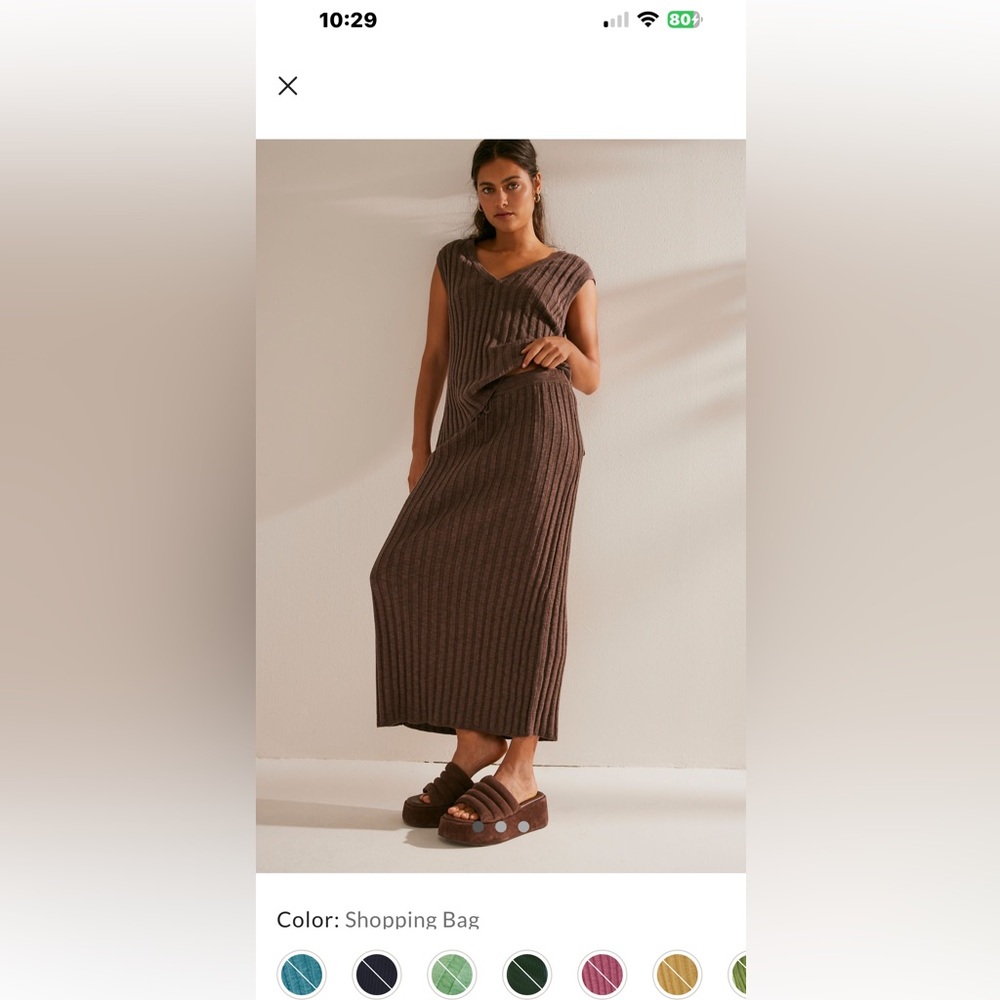 Free People Ribbed Knit Skirt Set in Brown